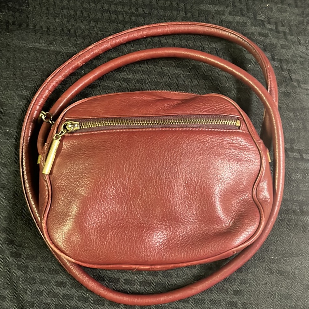 Etienne Aigner Burgundy Leather Crossbody Bag with Gold Hardware